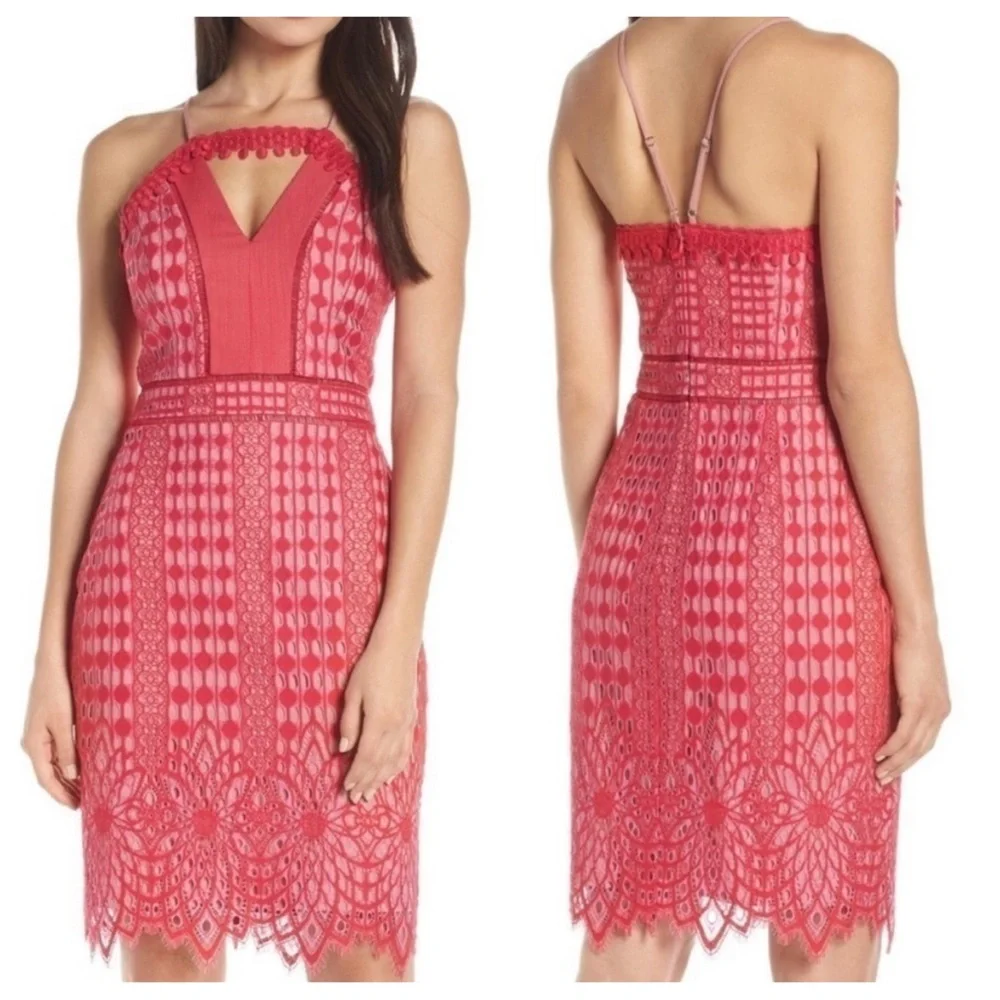 Harlyn Dress Womens M Pink Lace Feminine Coquette Event Dainty Preppy Old Money - Picture 1 of 16